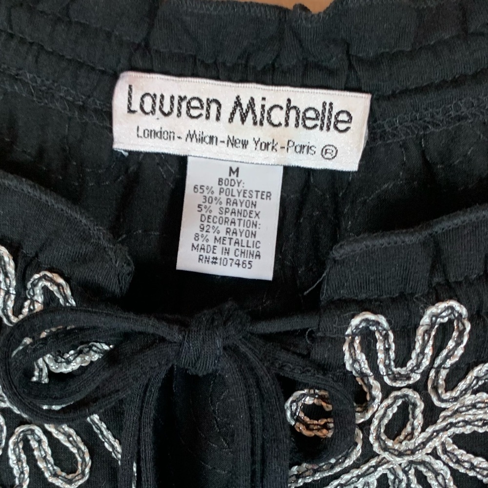 Lauren Michelle Black White Silver Stitched Embroidered Split 3/4 Sleeve M 0581‎ - Picture 6 of 7